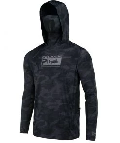 PELAGIC Men's Exo-Tech Fish Camo Hooded Shirt